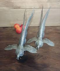 Pair of Fighting Vintage Silver Pheasants Mid Century ...