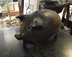 Vintage Pig Piggy Bank on Wheels - Etsy
