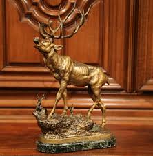 19th Century French Spelter Deer Sculpture on Marble Base Signed P. Lecourtier at 1stDibs