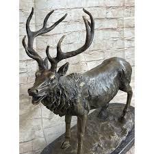 Bronze Marble Statue Elk Deer Stag Hunter Wildlife Art Sculpture Figure Figurine - Overstock - 40795540