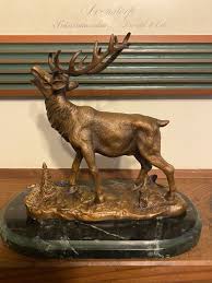 Beautiful P.J. Mene Signed Bronze Elk "ROARING STAG" Art Sculpture Marble Base | eBay