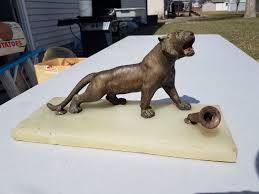 Art Deco Marble Base Bronze Cougar Panther Lion Statue ...
