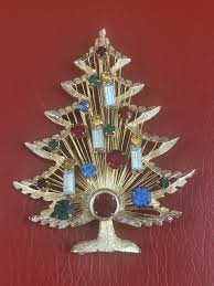 Vintage Brooks Christmas Tree 4 Candle Rhinestone and Gold ...