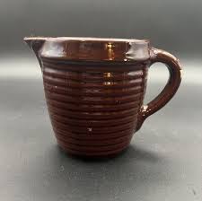 Western Monmouth Stoneware Brown Pitcher Deco Ribbed Vintage Made In USA 4.5” | eBay