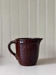 Vintage Brown Stoneware Pitcher • Ribbed Glazed Pottery Jug • Rustic Farmhouse Kitchen Decor • Primitive Utility Crock • Antique Pitcher - Etsy