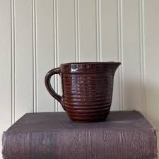 Vintage Brown Ribbed Ceramic Stoneware Pitcher Marked USA, Monmouth? - Etsy