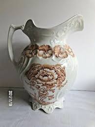 Large 12 in Brown Transferware Floral Pitcher & matching ...