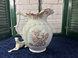 ANTIQUE BROWN TRANSFERWARE Pitcher, Unmarked, 12" High ...