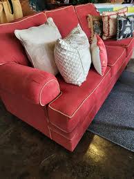 SOLD....Amazing!! Broyhill Brick Red Sofa w/Khaki Trim ...