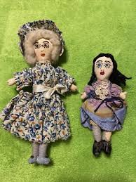 2 Vintage handmade cloth dolls hand stiched Eyes And Clothes ...