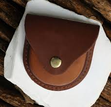 Leather Sheath Snap Button Round Circle Pouch Brown Leather ...