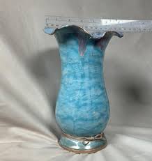 Tall 10" Aqua Vase | Ceramic, Handmade | Aqua, Glazes, Suede ...