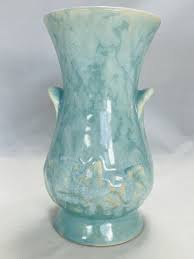 Vintage Brush McCoy Pottery Vase Blue Drip Glaze 500 6" USA ...