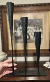 VTG Matte Black Hammered Brutalist TOLEWARE Metal 3 Taper CANDLESTICK | eBay