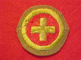 FIRST AID, MERIT BADGE WITH CRIMPED EDGE, KHAKI, ISSUED 1946 ...