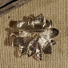 Christmas Crystal Poinsettia Red Green Silver Enamel Sweater Pin Brooch | eBay