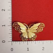 BJK Butterfly Pin Brooch Gold Tone Rhinestone Clear Crystal ...