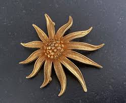 Vintage BSK Flower Brooch, BSK Signed & Numbered Textured Brushed Gold Metal Flower Brooch Statement Floral Brooch Pin - Etsy