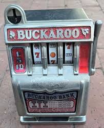 Vintage Toy Buckaroo Bank 8 1/2" Three Wheel One Arm Bandit Vegas Slot Machine | eBay
