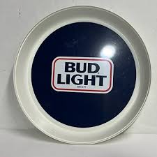 Vtg Beer Serving Bud Light Round 13" Tray Plastic Blue White ...