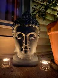 Big Meditating Buddha Head Zen Statue Faux Stone Bust Outside Garden Home Decor | eBay