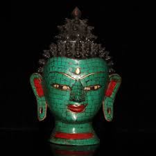 Antique Collection Tibet Pure Copper Inlaid Gem Buddha Head | eBay
