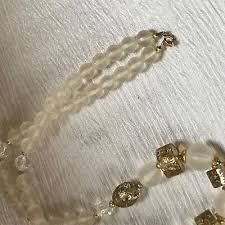 Estate Frosted & Clear Plastic with Painted Floral Gold Bead Tapered Necklace – | eBay