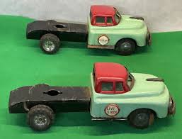 2 VINTAGE Antique Live Stock & Overland Tin Litho Friction Trucks 1950's-Japan | eBay
