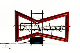 Vintage 70s 80s Budweiser Red + White Bow Tie Neon Bar Pub ...