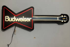 VTG 1980s Budweiser Bowtie Guitar Lighted Beer Sign Man Cave ...