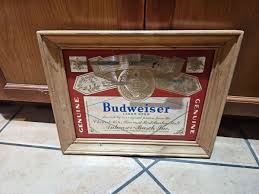 Vintage Budweiser Lager Beer Wood Framed Mirror Sign Bar ...