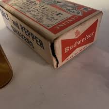 Vintage Budweiser Salt and Pepper Shakers Glass with box | eBay