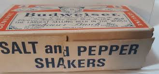 Vtg Budweiser Salt and Pepper Shakers Glass W/ box Barware ...