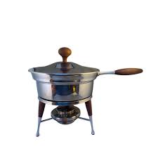 Vintage MCM Stainless Steel Chafing Dish W Wooden Handles ...