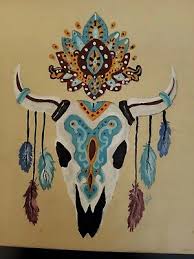 VINTAGE SILVERWARE BOX; HAND PAINTED WITH A TRIBAL DESIGN AND STEER SKULL | eBay