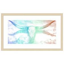 Longhorn II rainbow by Marie Elaine Cusson Wood Framed Wall Art Print