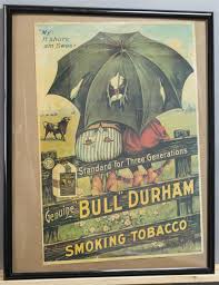 Lot - 1960's framed reproduction Bull Durham tobacco poster.