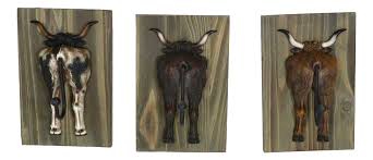 Set of 3 Rustic Western Steer Bulls Hind Butt Coat Wall Hooks With Wooden Plaque | eBay