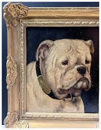 British Bull Dog Antique Oil Painting Portrait of Bulldog in ...