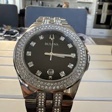 Bulova Men's Crystal Silver Stainless Steel 42mm Black Dial ...