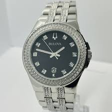 Bulova Men's Crystal Silver Stainless Steel 42mm Black Dial ...