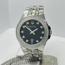 Bulova Men's Crystal Silver Stainless Steel 42mm Black Dial ...