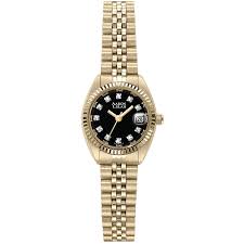 Women's Gold Tone Stainless Steel with Black Dial and 11 ...