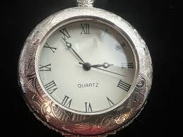 Pocket Watch For Men And Women Chromed Engraved Quartz ...