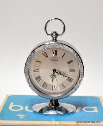 Vintage BULOVA Wind up Clock Silver Tone Metal Pedestal ...