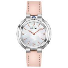 Bulova Women's Rubaiyat Pink Leather Strap Watch 96P197 ...