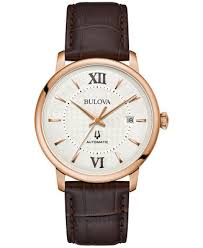 Bulova Unisex Automatic Hudson Brown Leather Strap Watch ...