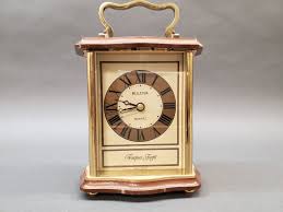 Vintage Bulova "Tempus Fugit" Quartz Brass Clock with Wood ...