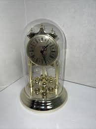 Vintage Danbury Anniversary Brass Mantel Clock Glass Dome ...