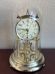 Vintage Elgin Anniversary Clock Glass Dome Porcelain Dial ...